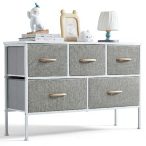 linsy home dresser for bedroom with 5 drawers, fabric long dresser, wide chest of drawers, storage organizer unit for closet, living room, hallway, nursery