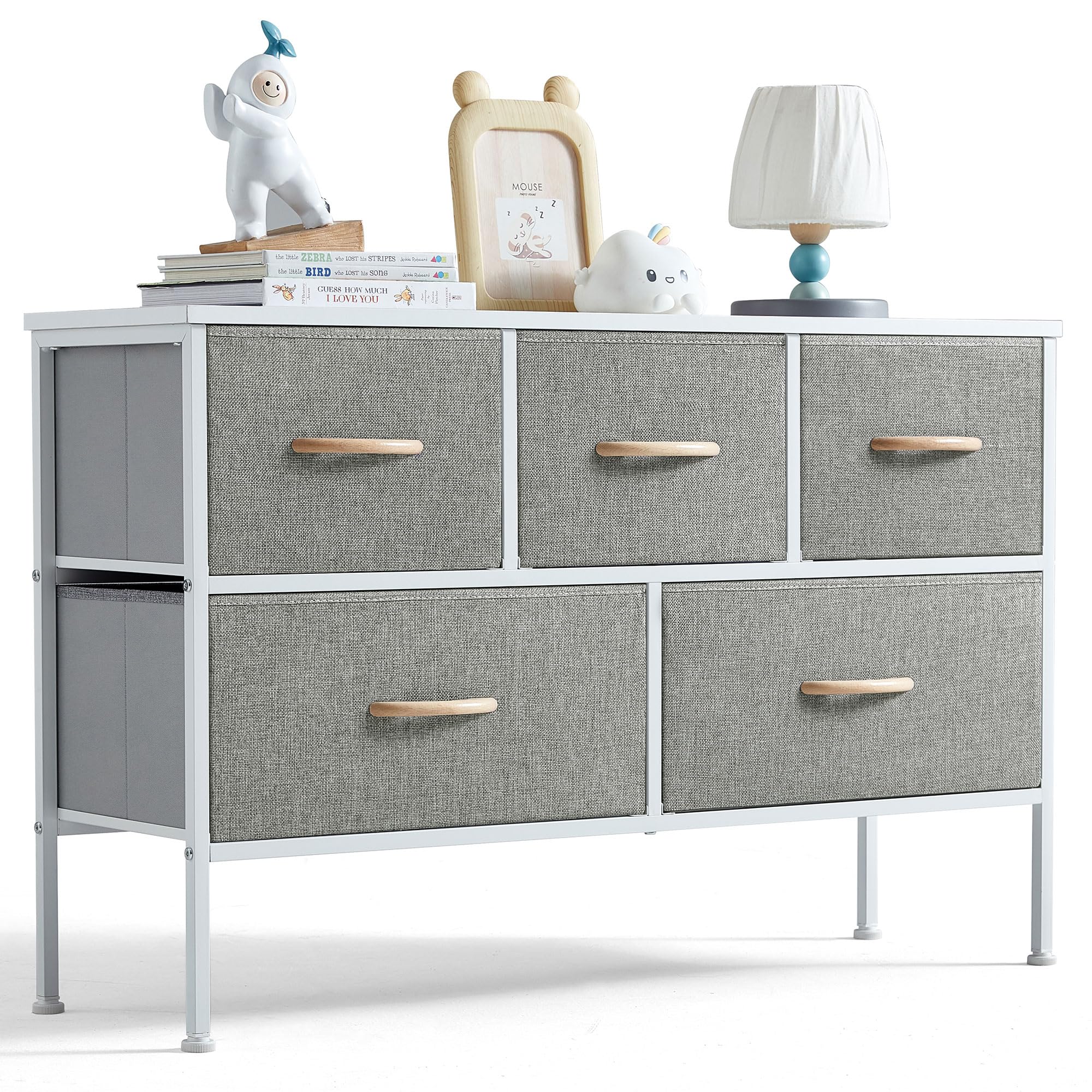 LINSY HOME Dresser for Bedroom with 5 Drawers, Fabric Long Dresser, Wide Chest of Drawers, Storage Organizer Unit for Closet, Living Room, Hallway, Nursery