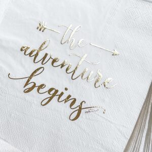 Kate Aspen The Adventure Begins 72 Piece Classic & Elegant Paper Party Tableware Set (24 Guests), Party Supplies, Wedding Decor for Bridal Showers, Engagements and Receptions