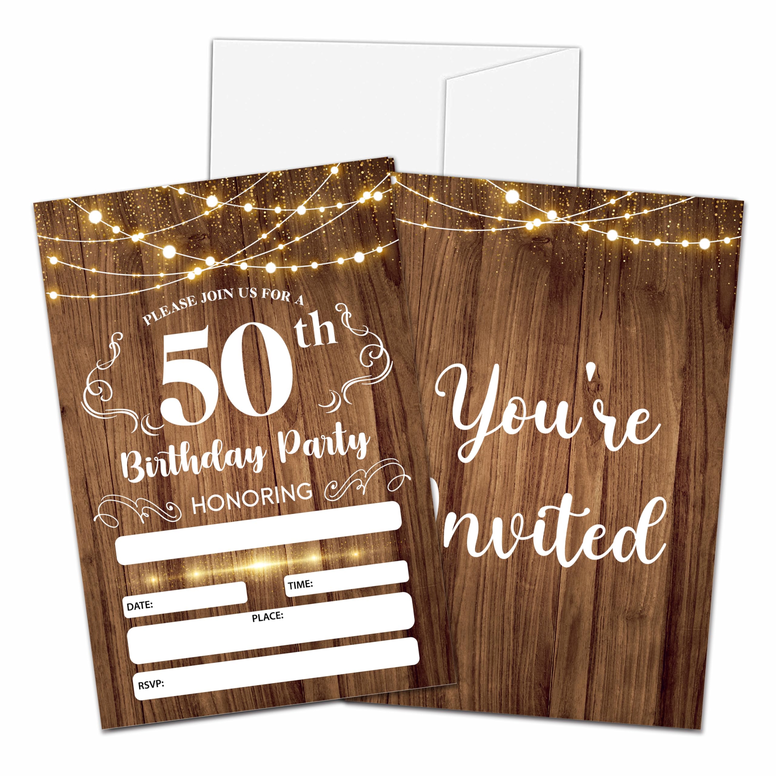 CLIRBE 50th Birthday Invitations, 1973 Birthday Party Invitations For Women Men, 50 Year Old Birthday Invites, Rustic Wood Theme Birthday Party Decorations, 20 Invitations with 20 Envelopes - A05