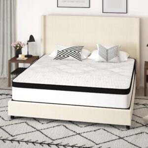 Merrick Lane Lofton Extra Firm Hybrid Mattress - White - CertiPUR-US Certified Foam - 12 Inch - King - Bed in A Box