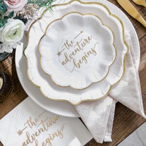 Kate Aspen The Adventure Begins 72 Piece Classic & Elegant Paper Party Tableware Set (24 Guests), Party Supplies, Wedding Decor for Bridal Showers, Engagements and Receptions