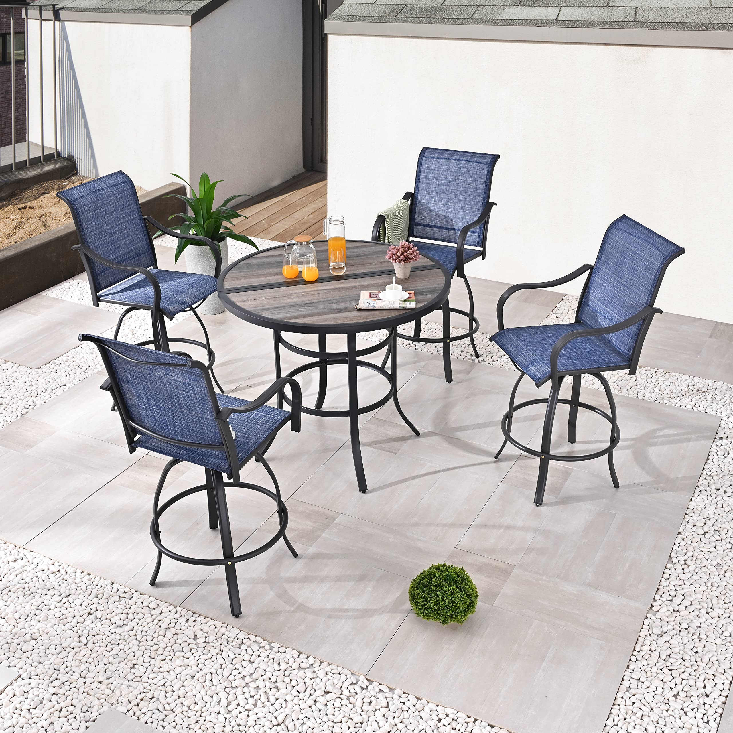 LOKATSE HOME Outdoor Swivel Bistro Stool Set of 4 for Balcony, Poolside, Backyard, Garden, Blue