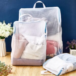 Fabbay 5 Pack Honeycomb Mesh Laundry Bag with Handle Wash Bag for Socks Washing Machine Large Opening Side Widening Zippered Mesh Sock Bag Lingerie Bag for Bra Items Travel Garment, 3 Sizes(Blue)