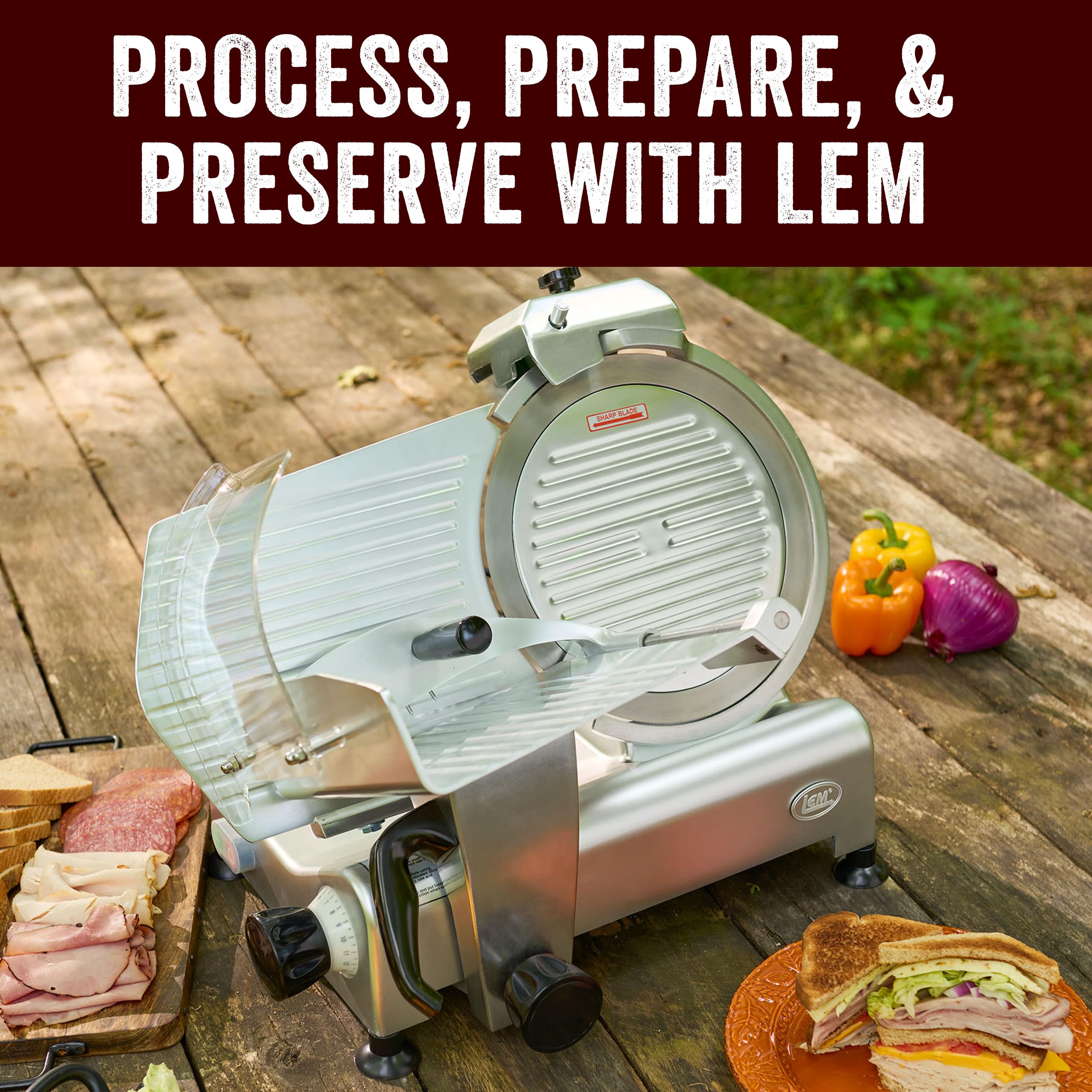 LEM Products BigBite 12 Inch Cast Aluminum Electric Meat Slicer Machine with Built-In Sharpener, Silver