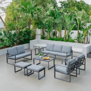 RICNOD Outdoor Sofa, Outdoor Furniture with 3 Seats, All-Weather All-Aluminum Frame with Removable Waterproof Cushion, for Backyards, Poolside, Balcony or Kitchen, Grey