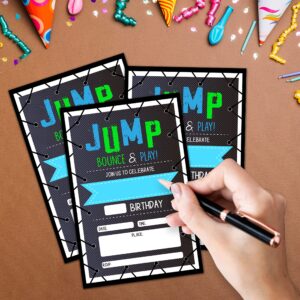 CLIRBE Trampoline Jump Birthday Party Invitations, Bounce House Birthday Invitations For Boys Girls, Kids Birthday Invites, Theme Birthday Party Decorations, 20 Invitations with 20 Envelopes - B02