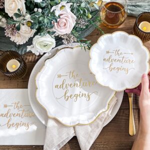 Kate Aspen The Adventure Begins 72 Piece Classic & Elegant Paper Party Tableware Set (24 Guests), Party Supplies, Wedding Decor for Bridal Showers, Engagements and Receptions