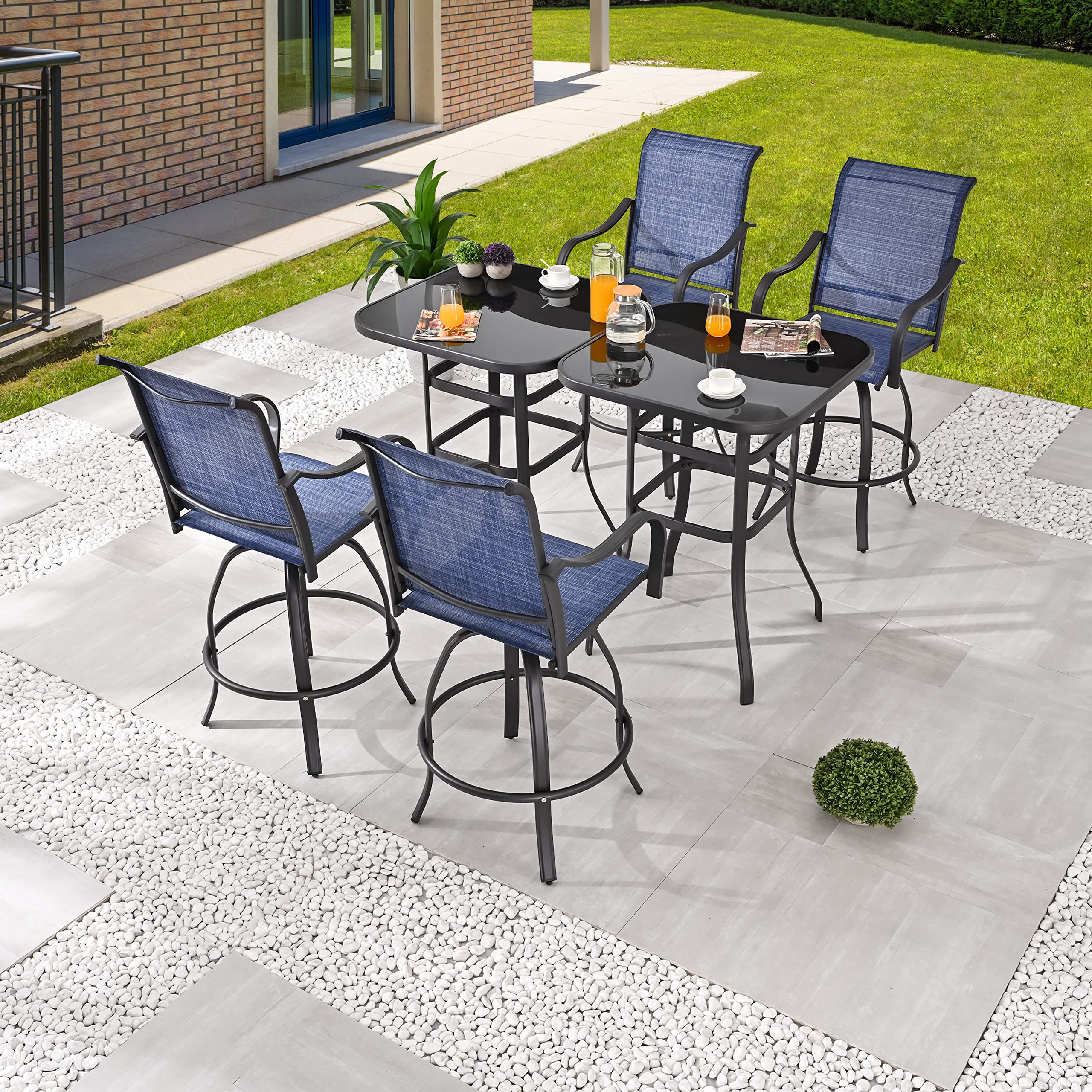 LOKATSE HOME Outdoor Swivel Bistro Stool Set of 4 for Balcony, Poolside, Backyard, Garden, Blue