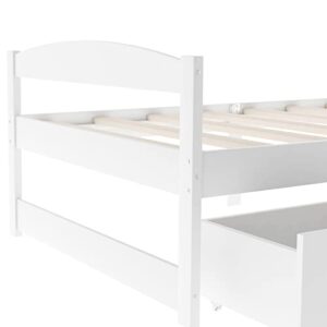 LostCat Twin Bed with Storage, Twin Size Daybed with 2 Drawers, Wood Storage Bed Frame, Twin Size White Bed Frame with Storage, Solid Pinewood Bedframe with Drawers, No Box Spring Needed, White