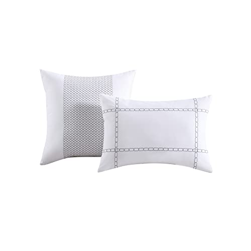 Vera Wang- King Duvet Cover Set, Designer Cotton Bedding Set, Includes Matching Shams with Bonus Euro Shams & Throw Pillow Covers (Lattice Solid White, King)