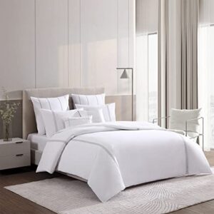 Vera Wang- King Duvet Cover Set, Designer Cotton Bedding Set, Includes Matching Shams with Bonus Euro Shams & Throw Pillow Covers (Lattice Solid White, King)