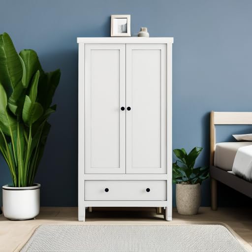 Panana 2 Door Wardrobe, Armoire with Drawer for Bedroom (White)