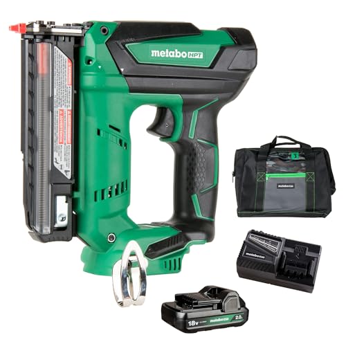 Metabo HPT Cordless Pin Nailer Kit, 18V, 23 Gauge, 5/8" up to 1-3/8" Pin Nails, 2,700 Nails Per Charge, 18V 2.0 Ah Lithium Ion Battery, Fast Charger, Bag, Lifetime Power Tool Warranty, NP18DSALT