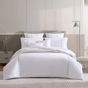 vera wang- king duvet cover set, designer cotton bedding set, includes matching shams with bonus euro shams & throw pillow covers (lattice solid white, king)