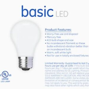 (4 Bulbs) GE Basic LED A15, Dimmable, 40 watt Equivalent, Soft White, HD Light, Medium Base Ceiling Fan LED Light Bulb