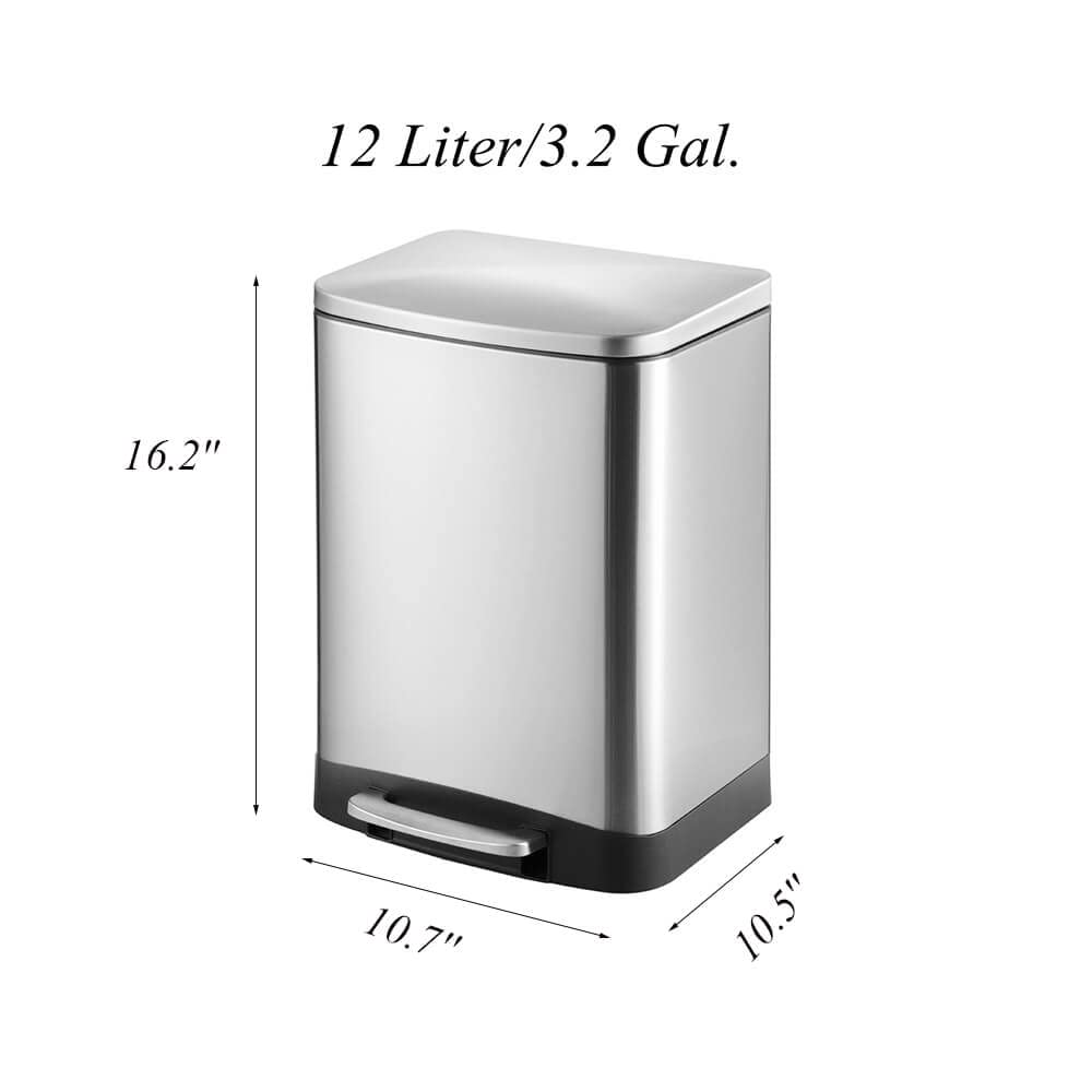 Innovaze 3.2 Gal./12 Liter Rectangular Stainless Steel Step-on Trash Can for Bathroom and Office