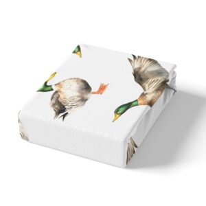 Mallard Duck Bed Sheet Set Hunting and Fishing Fitted Sheet Wild Animal Bedding Set for Boys Girls Kids Wildlife White Bed Cover Full Size with 2 Pillow Case