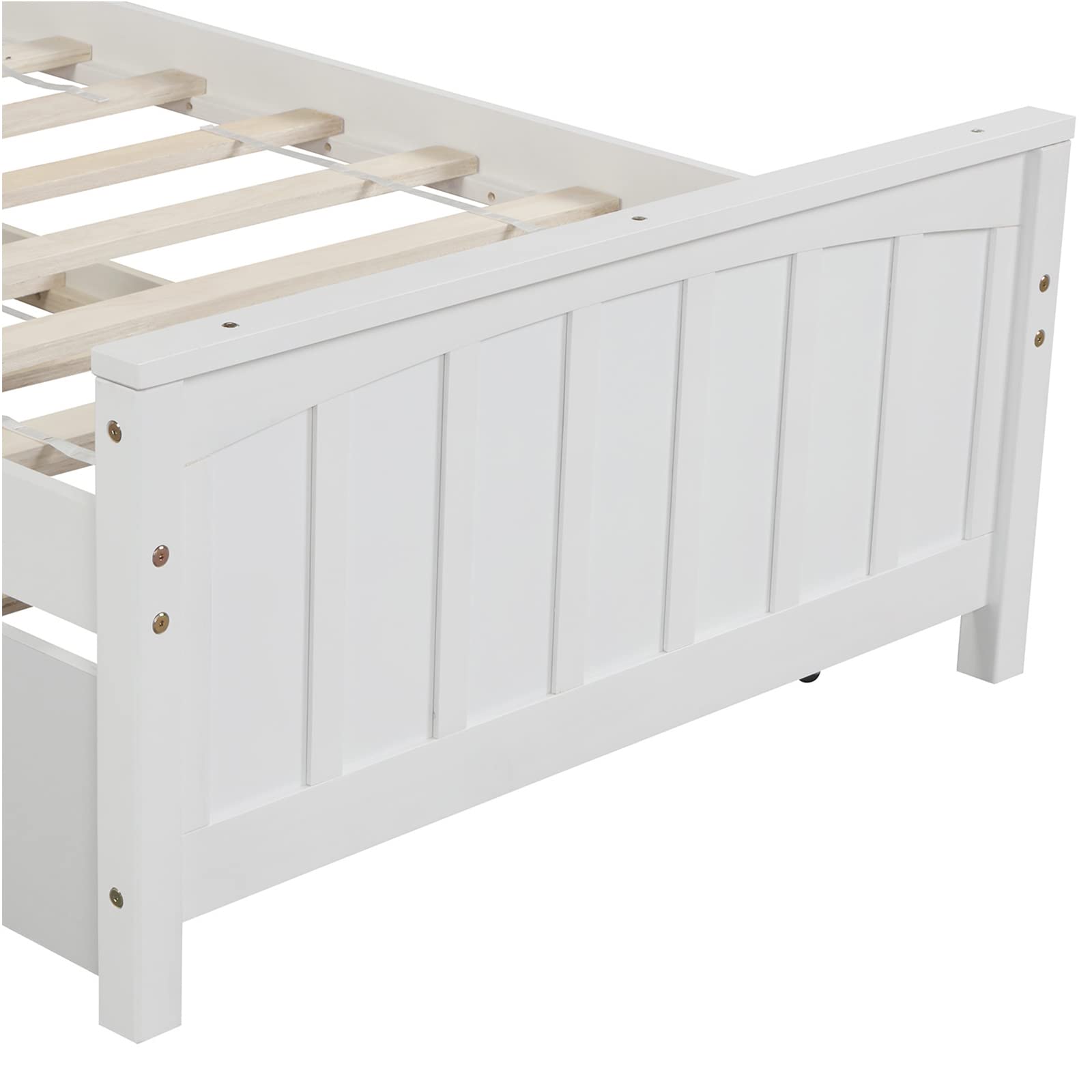 LostCat Twin Size Bed Frame with Trundle and Headboard,Wood Slats Support,Solid Pinewood Bedframe, No Box Spring Needed,for Boys/Girls/Adult Bedroom,White