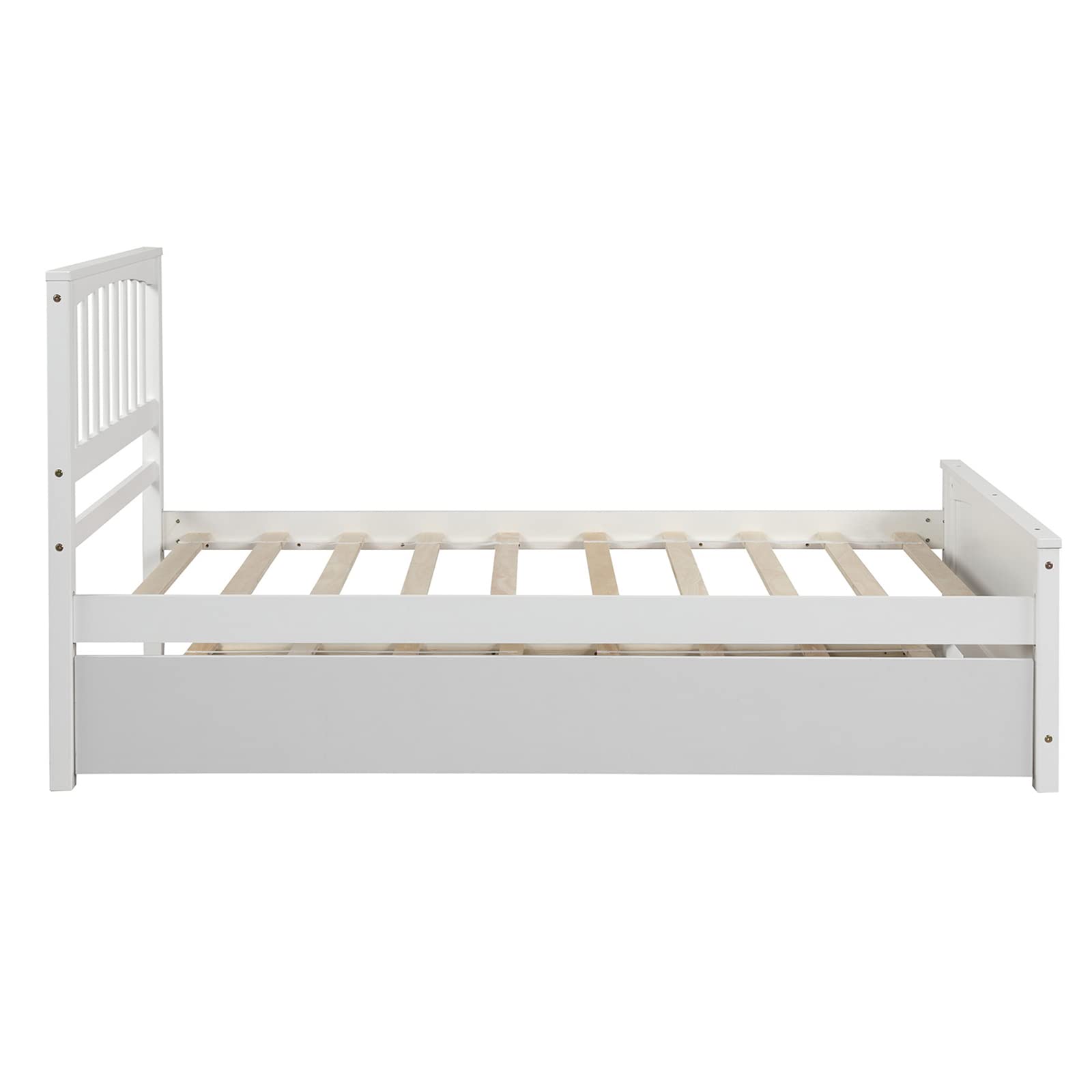 LostCat Twin Size Bed Frame with Trundle and Headboard,Wood Slats Support,Solid Pinewood Bedframe, No Box Spring Needed,for Boys/Girls/Adult Bedroom,White