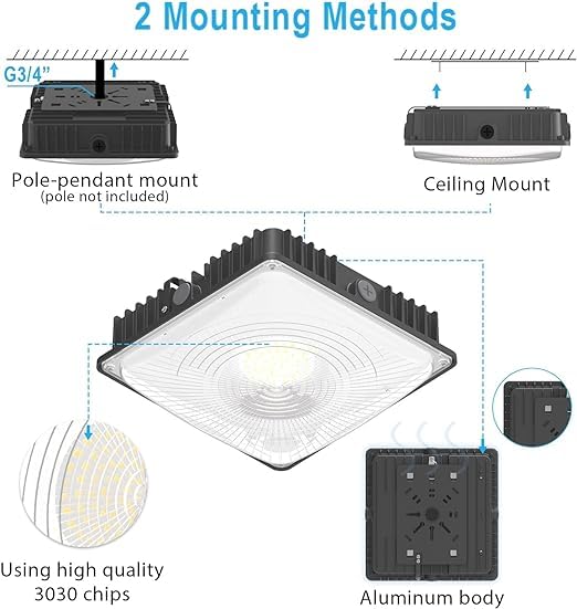 Deojoy LED Canopy Light Fixture 45W 1 Pack,HID/HPS Replacement, 9.5" x 9.5", LED Shop Light, 5700K, AC100-277V, IP65 Waterproof,Canopy Light Outdoor for Gas Station,Warehouse Light (45W-1Pack)