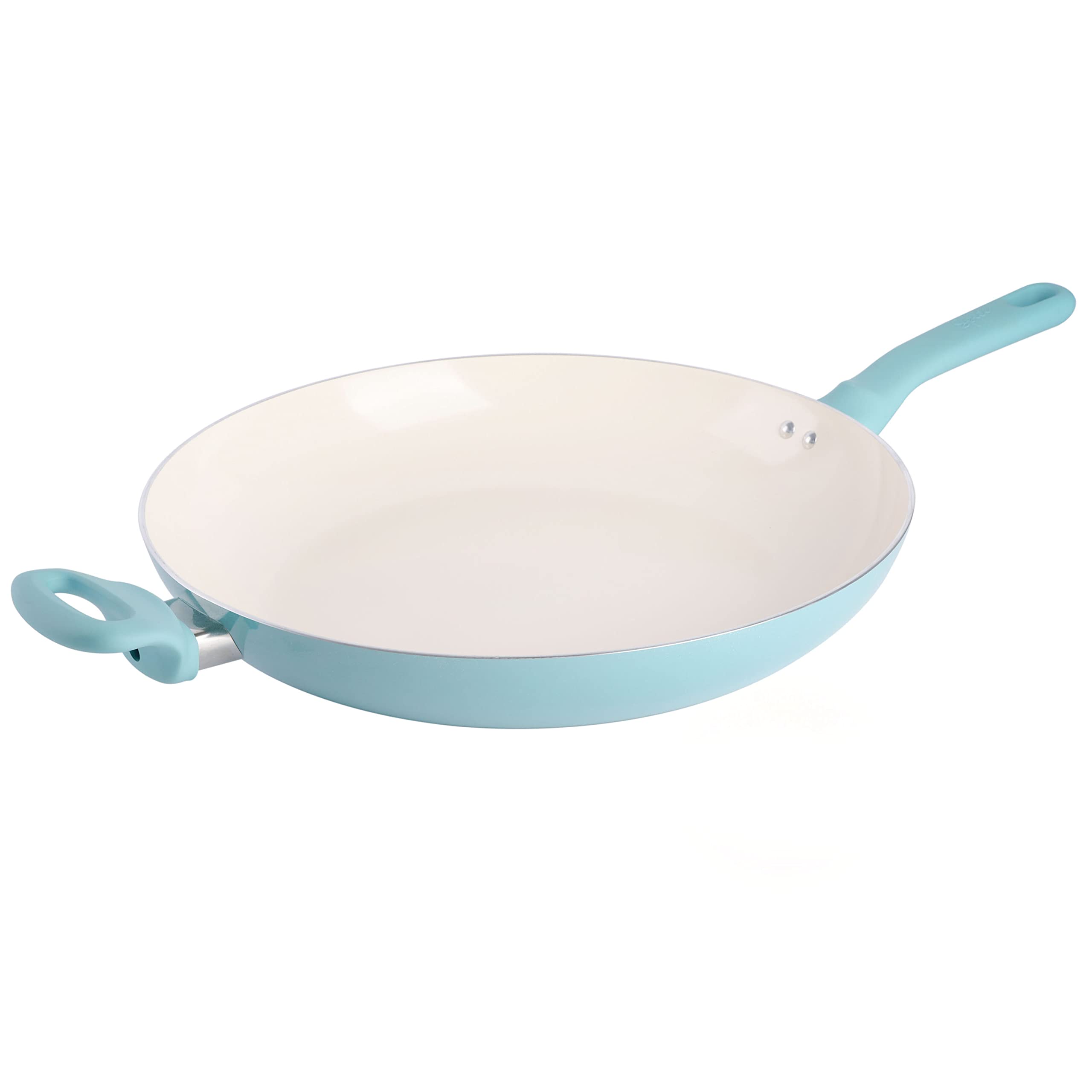 Spice by Tia Mowry 14 Inch Nontoxic Nonstick Ceramic Interior Large Aluminum Fry Pan - Aqua Blue (106925.01R)