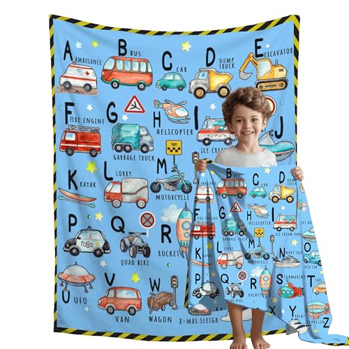 ABC Truck Alphabet Transportation Blanket Toddler Blanket Throw Super Soft and Cozy Blankets for Home Decoration, Couch, Bed, Sofa 50 in x 40 in Small for Kids for All Seasons