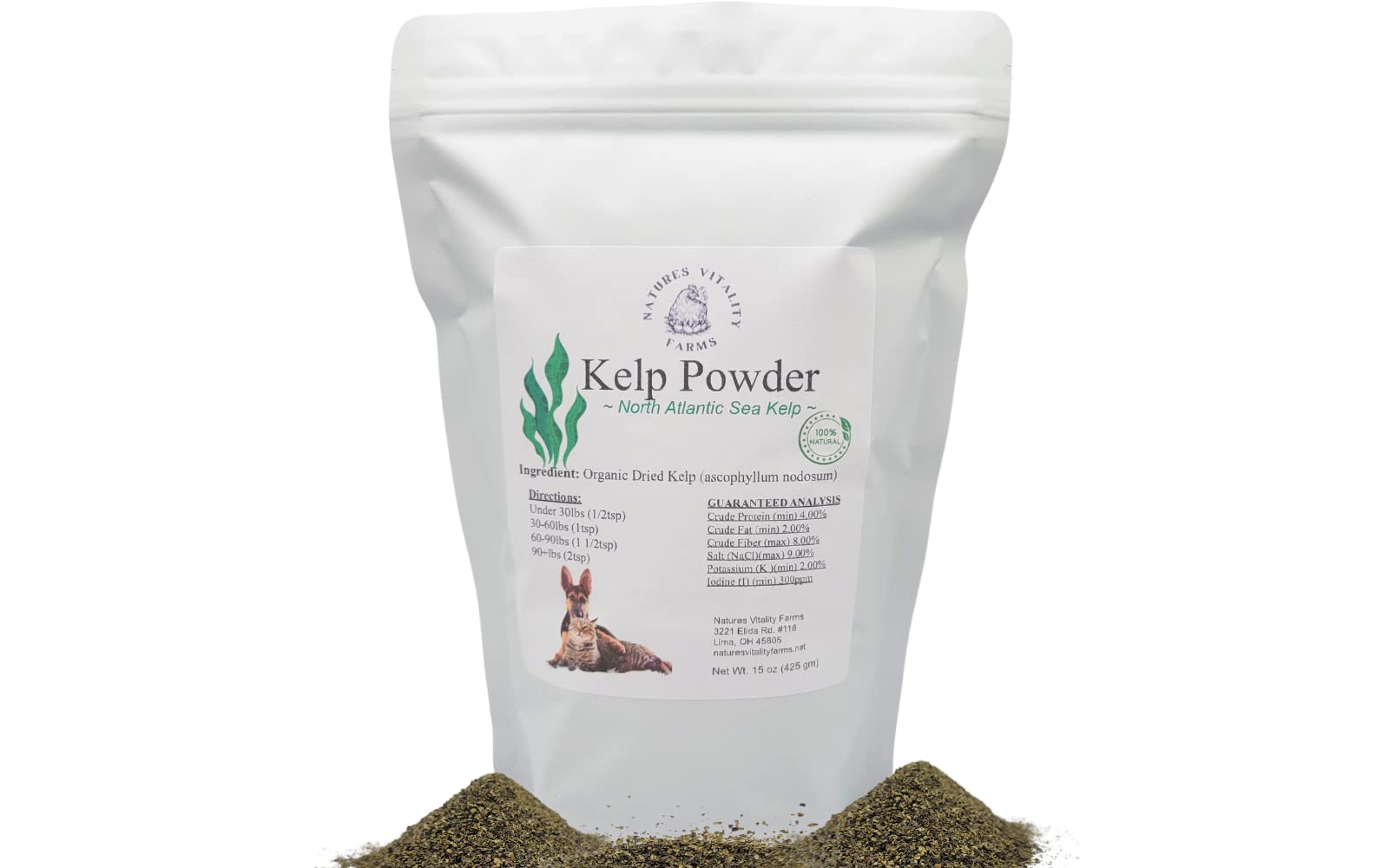 Kelp Powder for Dogs/Cats, Natural North Atlantic Ocean Sea Kelp, Vitamins Minerals and Antioxidants for Ultimate Health (15 Ounce)