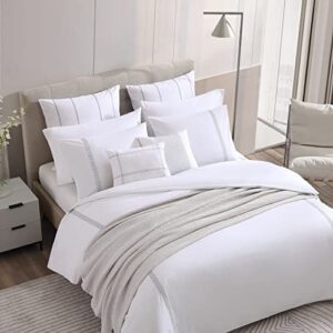 Vera Wang- King Duvet Cover Set, Designer Cotton Bedding Set, Includes Matching Shams with Bonus Euro Shams & Throw Pillow Covers (Lattice Solid White, King)