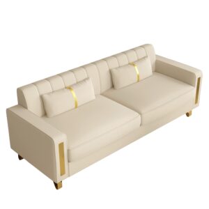 STORFENBOR Beige Sofa Couch, Velvet Modern Sofa for Living Room with Gold Metal Legs, Luxury Comfy Couch for Bedroom, Office, Large Small Space