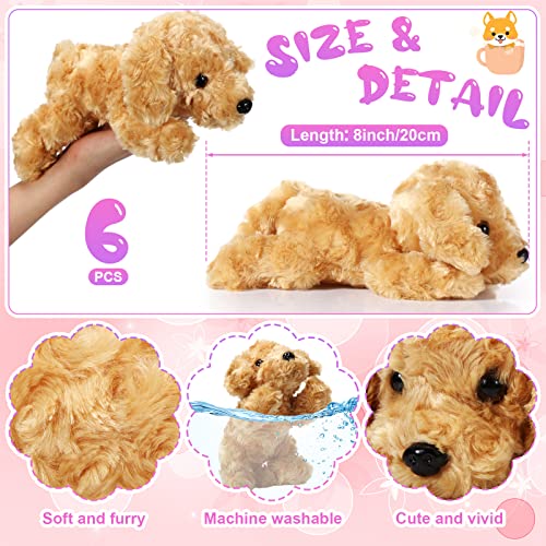 6 Pcs 8 Inch Dog Stuffed Animal Plush Dog Puppy Soft Plush Dog Pillow Toy Fluffy Puppy Set for Kids Girls Dog Theme Party Favor Birthday Baby Room Home Decor (Brown, Lovely Style)