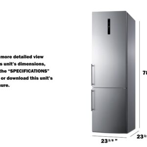 Summit Appliance FFBF181ES2IM 24" Wide Bottom Freezer Refrigerator With Icemaker, 11.7 cu.ft Capacity, Open Door Alarm, Stainless Steel Doors, LED Visual Alarms, No-frost Operation, Multi-Flow Fan