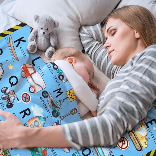 ABC Truck Alphabet Transportation Blanket Toddler Blanket Throw Super Soft and Cozy Blankets for Home Decoration, Couch, Bed, Sofa 50 in x 40 in Small for Kids for All Seasons