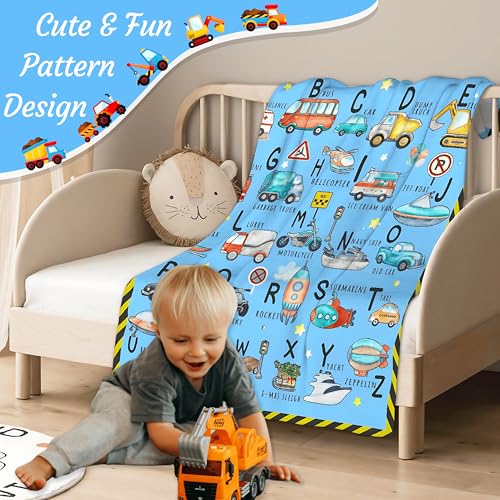 ABC Truck Alphabet Transportation Blanket Toddler Blanket Throw Super Soft and Cozy Blankets for Home Decoration, Couch, Bed, Sofa 50 in x 40 in Small for Kids for All Seasons