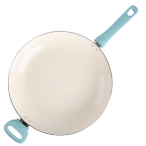 Spice by Tia Mowry 14 Inch Nontoxic Nonstick Ceramic Interior Large Aluminum Fry Pan - Aqua Blue (106925.01R)