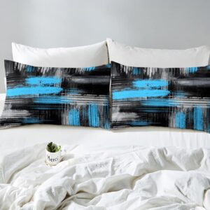 Feelyou Blue Black and Grey Comforter Cover Geometric Artistic Smear Bedding Set Abstract Graffiti Art Duvet Cover Contemporary Modern Brush Design Room Decor Bedclothes Twin Size (No Comforter)