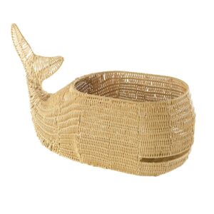 kaplan early learning whale washable wicker floor basket | ocean-inspired woven rattan storage bin | home decor organizer