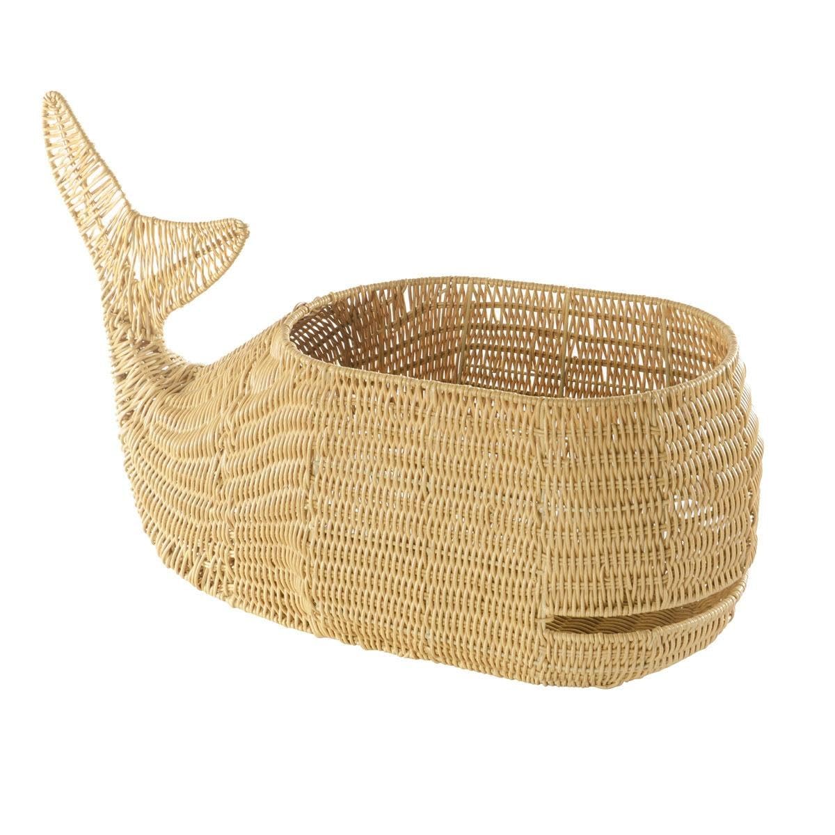 Kaplan Early Learning Whale Washable Wicker Floor Basket | Ocean-Inspired Woven Rattan Storage Bin | Home Decor Organizer