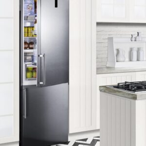 Summit Appliance FFBF181ES2IM 24" Wide Bottom Freezer Refrigerator With Icemaker, 11.7 cu.ft Capacity, Open Door Alarm, Stainless Steel Doors, LED Visual Alarms, No-frost Operation, Multi-Flow Fan