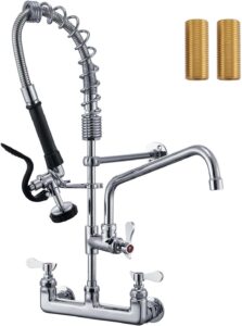 aplwy 25" height commercial faucet with sprayer, commercial sink faucet 8" adjustable center 12" swing spout, commercial wall mount faucet with pre-rinse sprayer for restaurant industrial (25in)