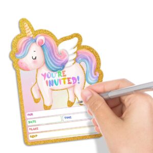 30pcs Funny Magical Unicorn Party Invitations with Envelopes for Kids Birthday Baby Shower, Unicorn Themed Party Supplies