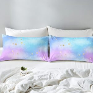 SW SETWIER Star Pattern Duvet Cover Twin Size Rainbow Starry Sky Bedding Set Meteor Print Comforter Cover Bedding Quilt Cover 1 Duvet Cover with 2 Pillowcases for Home Decor