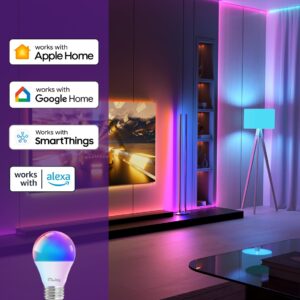 mujoy Smart Light Bulbs (Matter), Color Changing Light Bulb Work with Google Home/Alexa/Apple Home, A19 E26 Alexa Smart Light Bulb, 800LM CRI>90 RGBWW Music Sync, 60W Equivalent, 4 Pack