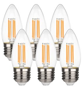 yimilite b11 e26 led candelabra bulbs 4.5w(40 watt equivalent) 2700k warm white 450lm dimmable led filament chandelier light bulbs clear glass candle lamp for ceiling fan home decor 6 pack