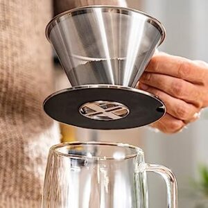 ZWILLING Pour Over Coffee Maker, 16 oz, 1-4 cups, 18/10 Stainless Steel Sustainable and Reusable Filter, Easy-To-Grip Handle with Anti-Slip Bottom Plate, Dishwasher safe