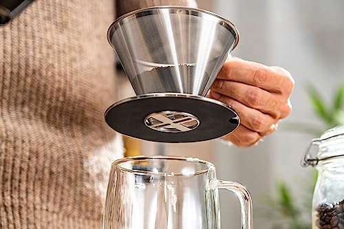 ZWILLING Pour Over Coffee Maker, 16 oz, 1-4 cups, 18/10 Stainless Steel Sustainable and Reusable Filter, Easy-To-Grip Handle with Anti-Slip Bottom Plate, Dishwasher safe