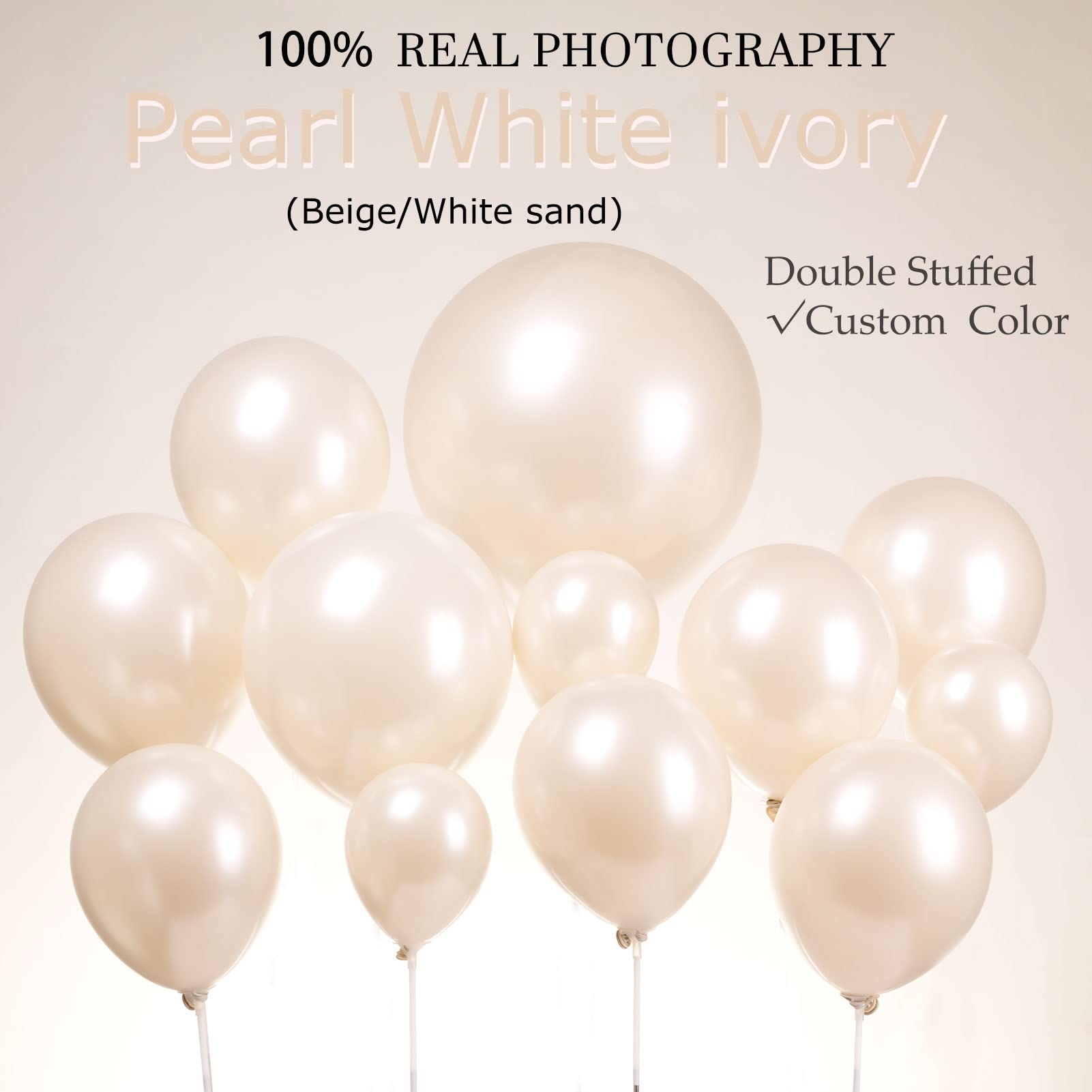 Kozee Pearl white Double-Stuffed Balloons different sizes 63 PACK 18/12/10/5 inch White sand ivory balloon Garland kit For Wedding birde to be Birthday anniversary decorations