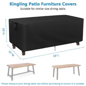 Kingling Outdoor Dining Table Cover, 60 Inch Patio Dining Table Cover Waterproof Rectangle Patio Table Cover Furniture Cover - 60''L x 35''W x 28''H