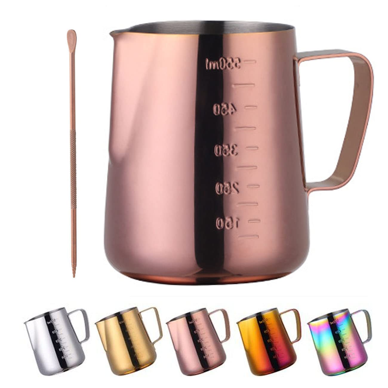 Beminh Milk Frothing Pitcher Stainless Steel,Coffee Mugs Milk Steaming Frother for Espresso Machines,Milk Frothers & Latte Art, Cappuccino Maker (Rosegold, 20oz)