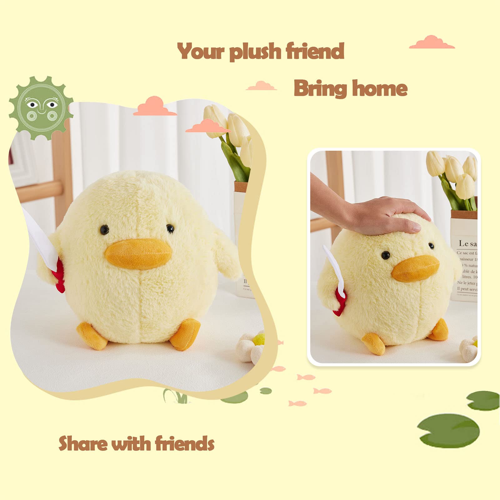 Kephay Cute Duck Plush with Knife Duckling Stuffed Animal Plush Toy Duckie Throw Pillow Plushies Doll Toys Gift for Boys Girls Adults (Yellow, 11.8 inch)